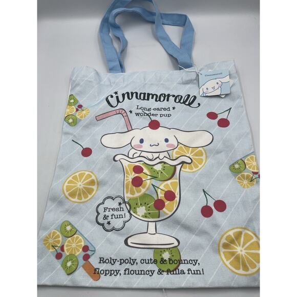 Hello Kitty Cinnamoroll Blue Canvas Tote Bag Sanrio X Miniso New With Tags - Picture 1 of 7
